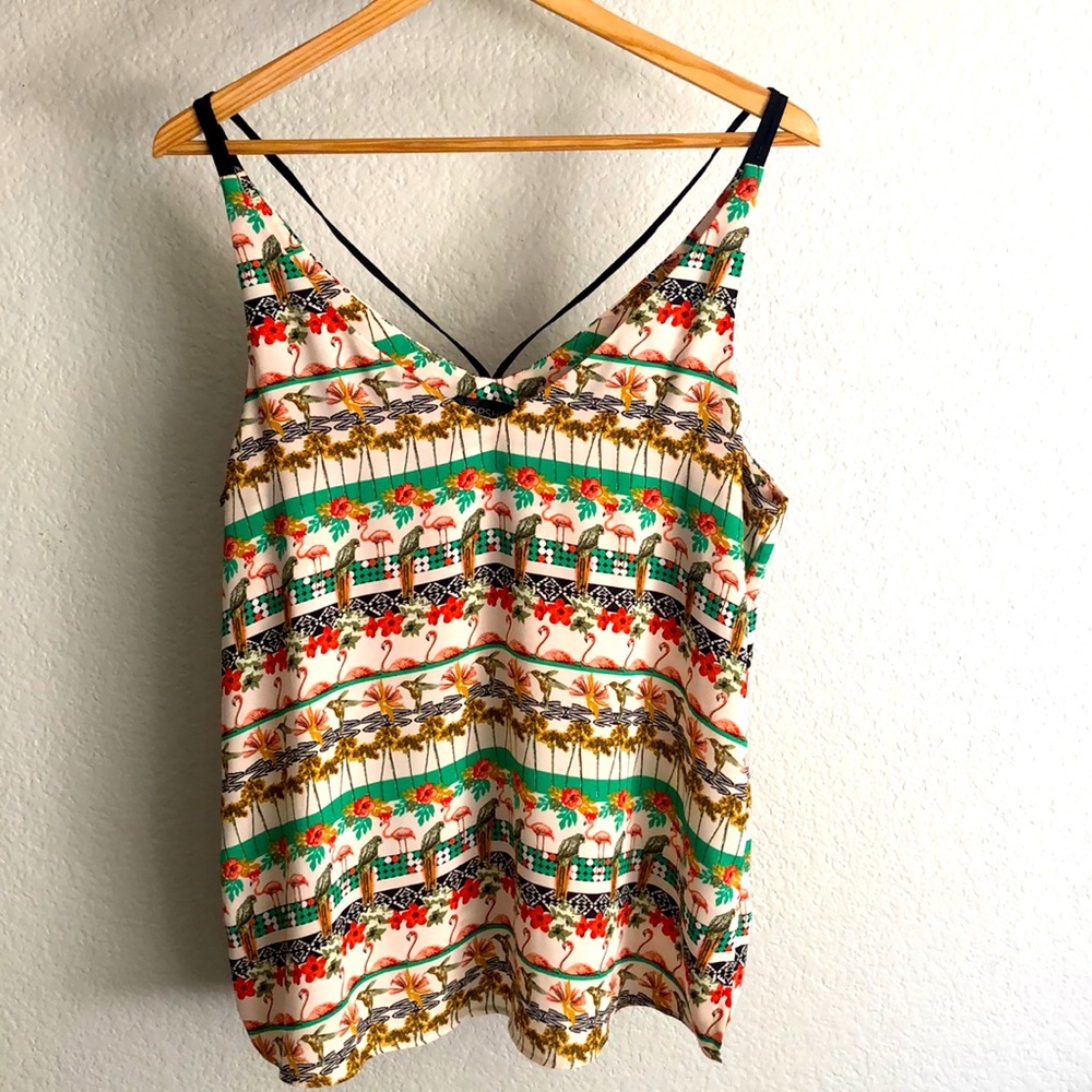 Topshop Flamingo and Floral Print Tank Top Size 8